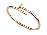 Jianyana Stainless Steel Nail Style Love Rose Gold Plated Bangle Bracelet Oval High Polish Fits 7.5 inch wrists