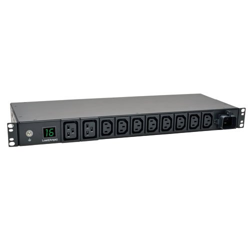 Tripp Lite Metered PDU, 3.8kW Single-Phase, 200/220/230/240V, 10 Outlets (8 C13, 2 C19) IEC-309 16A Blue, 8ft Cord, 1U Rack-Mount Power, TAA (PDUMH16HV)