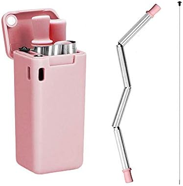 Reusable Straws,Missalis Collapsible Straw,Metal folding straw,foldable straw,With Portable Protection box and keychain,With Cleaning Brush, Can be used outdoors and travel