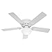 Hunter Fan 52in White Finish Low Profile Ceiling Fan Cased White Glass Light Kit (Renewed) (White)