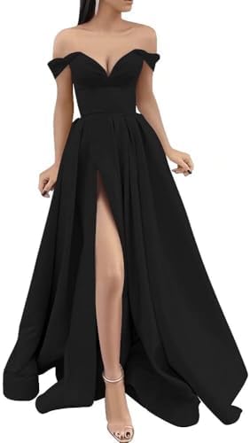 Amazon.com: Fanciest Women's Strapless Satin Prom Dresses 2024 Long Side  Slit Evening Gowns with Pockets Black US2 : Clothing, Shoes & Jewelry