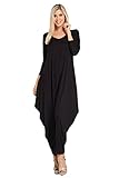 Annabelle Women's Long Sleeve Comfy Harem Jumpsuit Romper With Pockets Black X-Large J8002