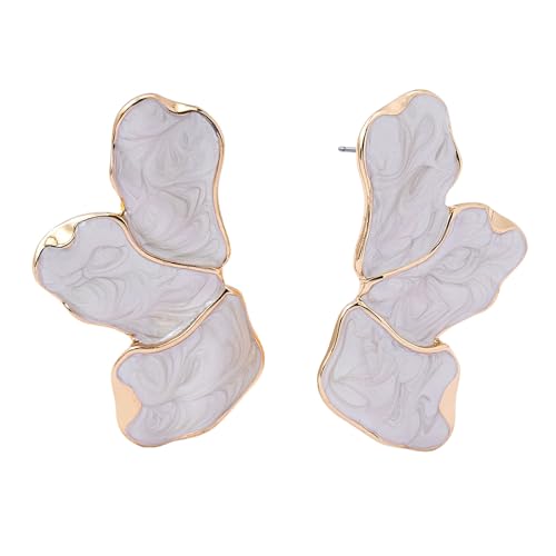 Chunky Petal Statement Earrings for Women Unique Flower Dangle Earrings Trendy Jewelry Gift (White Pearl)