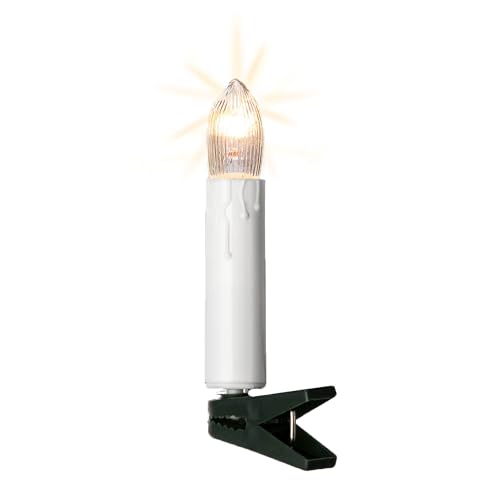 hellum Lichterkette Weihnachtsbaum klar, Lichterkette innen mit Stecker, 16 Christbaumkerzen in weiß mit Wachstropfen und Clip, 6,0 m beleuchtet, Kabe