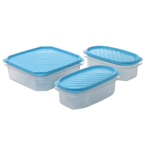 Contenitori Ermetici per Alimenti Top Flex | Set da 3: 1x1,3L + 2x0,5L | Coperchio a Pressione | Tupper Ermetico | Microonde, Lavastoviglie, Frigo, Freezer | Senza BPA, Blu