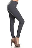 Leggings Depot Ultra Soft Basic Solid Plain Best SELLER Leggings Pants (Plus Size (Size 12-24), Charcoal Grey)