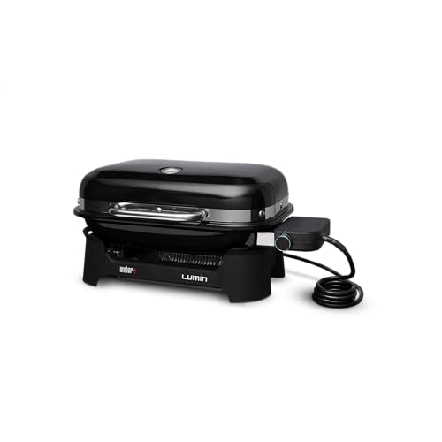 Weber Lumin Compact Tragbarer Kompakter Elektrogrill/Anbraten, Räuchern, Dämpfen, Kochen und Warmhalten, Bis zu 315 °C, Porzellanemaillierte Gusseisenroste, 43 x 32 cm, Schwarz 2