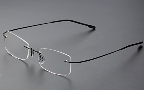 Agstum Mens Womens Titanium Alloy Flexible Rimless Frame Prescription Eyeglasses 51mm (Black, 51mm)