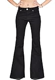 Glamour Outfitters Women's 60s 70s Flares Bell-Bottom Wide Flared Jeans - Black