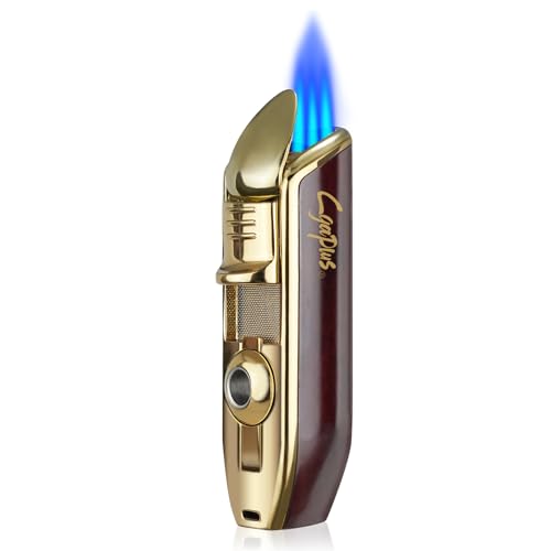 Cigar Torch Lighters Butane Refillable Windproof Lighter with Punch Without Gas(Red)
