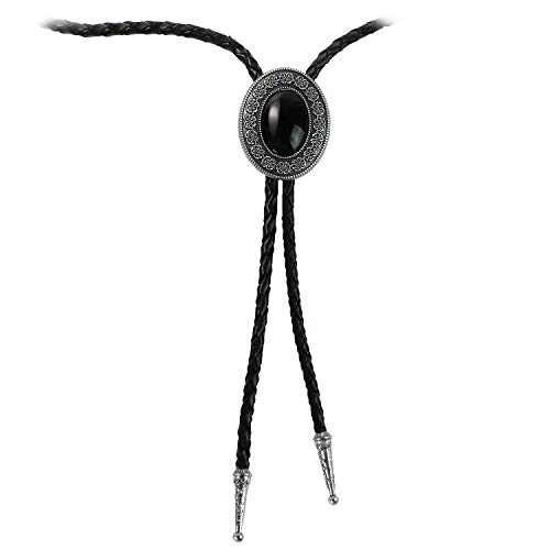 Landisun Handmade Native America Art Stone Cross Pattern Totem Western Cowboy Bolo Tie Black - Thumbnail 2