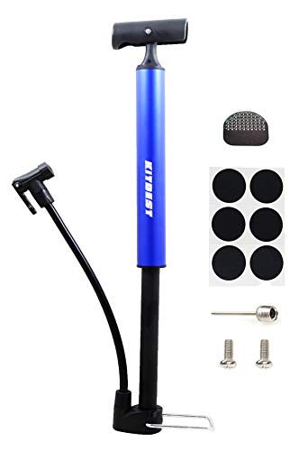 Kitbest Bike Pump, Bike Tire Pump Bicycle Air Pump with Glueless Puncture Kit fits Presta and Schader Valve, Portable Mini Bike Pump Cycle Air Pump for Road and Mountain Tire, Stroller, Sports Ball