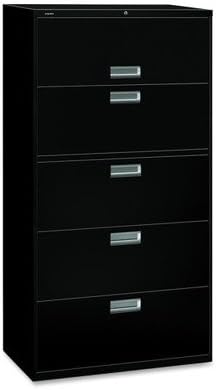 HON 600 Series Standard File Cabinet - 36" x 19.25" x 67" - Steel - 2 x Shelf(ves) - 5 x File Drawer(s) - Legal, Letter - Interlocking, Leveling Glide, Ball-bearing Suspension, Recessed Handle, Label Holder, Durable - Black