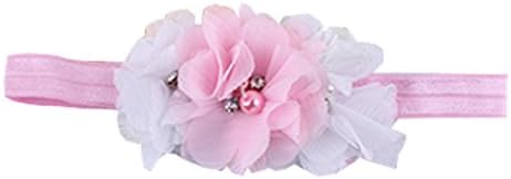 Baby Hair Bands Hairband Ribbon Flowers Hair Accessories (Snow and Pink)