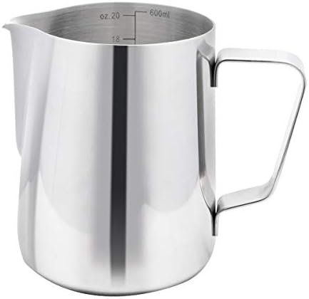 Milk Steaming Pitcher 20 Oz, Milk Cup Frothing Pitcher with Dual Side Measurement, Milk Jug for Barista Cappuccino Espresso Coffee Cafe Latte Art, 600 Ml