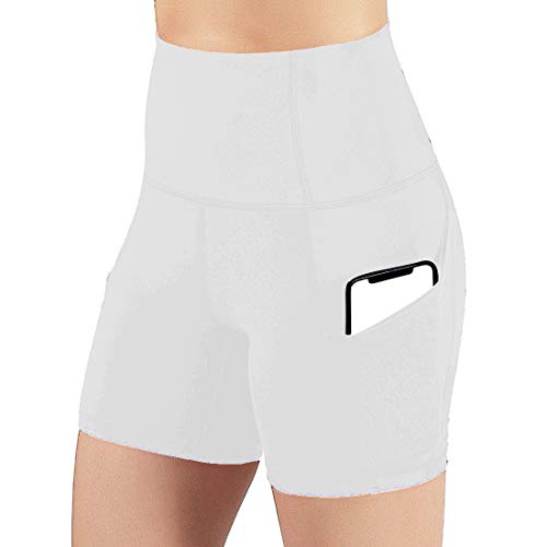 LOVESOFT Women's Workout Cycling Running Volleyball Tights Yoga Shorts with Side Pockets (White1, Medium)