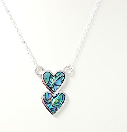 Paua Shell Pendant Necklace - Two Hearts