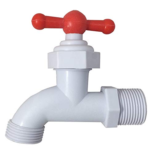 3/4 NPT Inlet PP Plastic Hose Bibb White with Red Handle Spigot, 3/4" water hose outlet [79-214] Llave de nariz para manguera Lava traste - Thumbnail 4