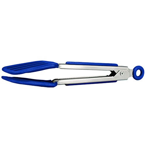 Tovolo Mini Turner Tongs, Flat Silicone Head, Easy-Lock Mechanism, Stratus Blue, 8.25"