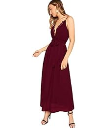 Romwe - Vestido de mujer con correas de encaje y cordón para el cuello, con cinturón de graduación