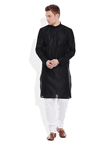 very me men black colour chevron dupion kurta pyjama set