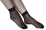 Lanko 5-pairs Ankle High Hosiery Cores Spandex Filament Sheer Stretch Socks (Black)