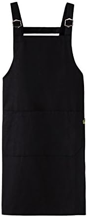 Adjustable Bib Apron with Pockets, Long Ties Waterproof Cooking Kitchen Aprons for Chef , Commercial Restaurant Adjustable Neck Strap 100% Cotton Chef Aprons (Black)