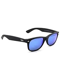 Ray-Ban rb2132 622 17 Montura Wayfarer de hule negro   Lente de espejo azul 55 mm