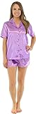 Pajama Mania Women's Satin Shortsleeve Button Up with Shorts Pajama Set