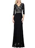 VFSHOW Womens V Neck Floral Lace Keyhole Back Formal Evening Maxi Dress