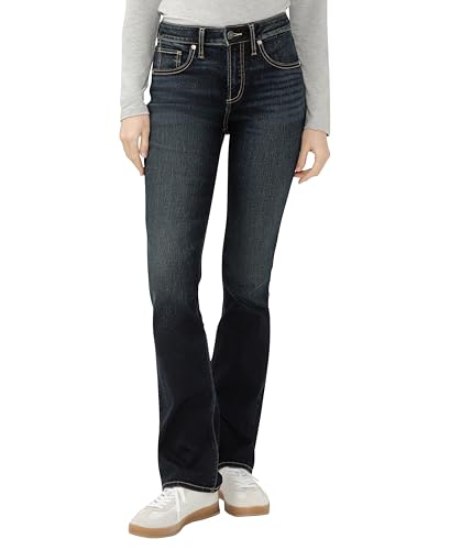 Silver Jeans Co. Women's Avery High Rise Slim Bootcut Jeans, Dark Wash, 23W x 3…