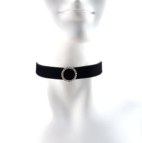 Arthlin Jewelry Rhinestones Choker Necklace Black Velvet - Diamante Circle Silver Buckle - Sexy, Chocker, Lingerie Accessory, Romantic Gift, Handmade - Thumbnail 6