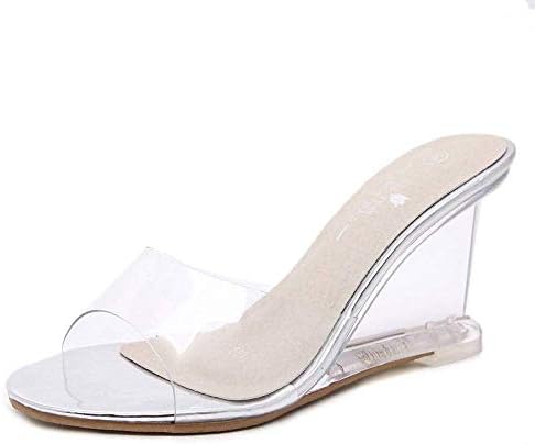 Oudan Ladies Underwear Round Open Toe Transparent High Heel Slippers - One Piece Simple Wedge Sandals Transparent Heel (Color : Silver, Size : 34)