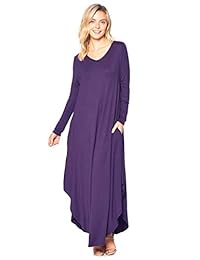 12 Vestido largo de manga larga con cuello en V y dobladillo curvo Ami (S-XXXL) - Hecho en Estados Unidos