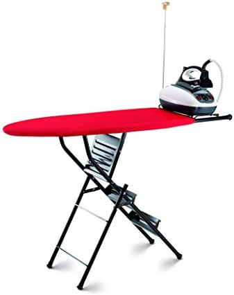 Xabitat Ironing Board Ladder - 2 in 1 - Space Saving Iron Table with 3 Step Ladder Combo - Black and red