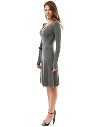 PattyBoutik - Vestido tejido para mujer, cuello en V, mangas largas, falsa pañoleta