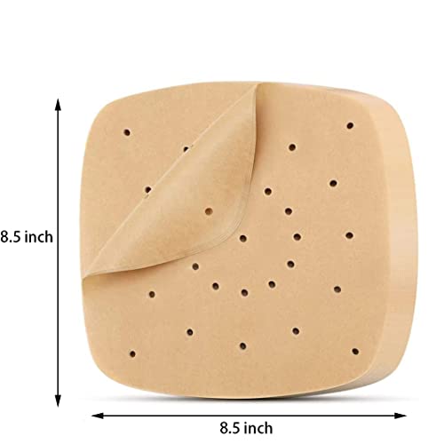 Air Fryer Parchment Paper Liners Air Fryer Disposable Liners Square Perforated Parchment Paper Sheets for Air Fryer ,Non-Stick Baking Paper for Air Fryers, Steamers, Cake Pan (8.5 inch 100 PCS)