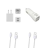 Pl High Quality Micro USB 2.0 Data Sync & Charging Cable + Dual Port Wall + Car Charger for Samsung Galaxy Note 1 2 4 / S1 S2 S3 S4 S6 HTC Android(white)
