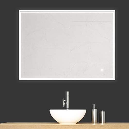 Gatesea 800x600mm LED Lighted Bathroom Mirror Wall Mounted Anti-fog + Touch Switch Control + Vertical & Horizontal fitting | Cool White Energy Efficient Illuminated