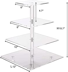 weddingwish Cupcake Stand, 4-Tier Square Acrylic