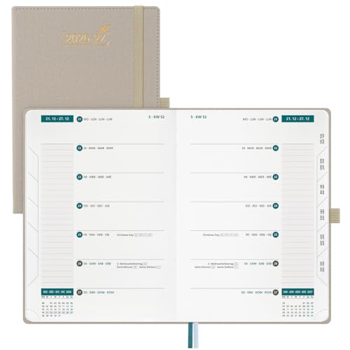 BEZEND 2026 2027 Week to View Diary 15.5 x 21 cm, 18 Months School Agenda from Jul.26 to Dec.27, A5 Weekly Planner with Double Schedule, Hard Cover PU Leather – Beige