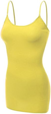 Emmalise Clothing Women's Basic Casual Plain Long Camisole Cami Top Tank, Yellow, Medium