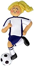 Ornament Central Soccer Player Ornament (Blue Team, Blonde Female)