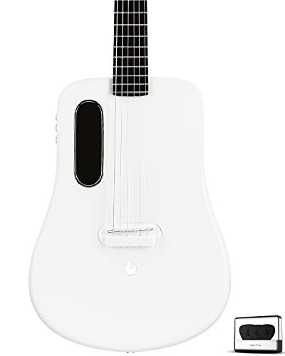 Travel Guitar, Dreadnought Acoustic Electric Guitar, Natural 6 String Classical Guitar, Top Carbon Fiber Guitar by LAVA ME 2 (White)