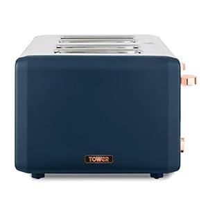 Tower T20051MNB Cavaletto 4-Slice Toaster with Defrost/Reheat, Stainless Steel, 1800 W, Midnight Blue and Rose Gold