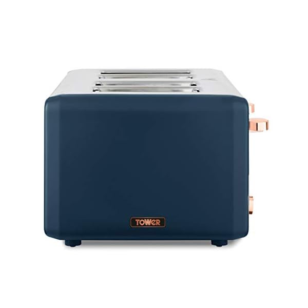 Tower T20051MNB Cavaletto 4-Slice Toaster with Defrost/Reheat, Stainless Steel, 1800 W, Midnight Blue and Rose Gold