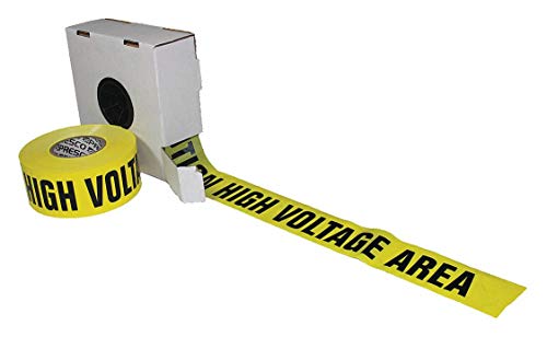 Barricade Tape w/Reel, Yellow/Black, 3" x 1000 ft, Caution High Voltage Area