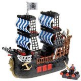 Fisher price Imaginext Black and Red Pirate Ship with 2 Figures