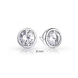 Bling Jewelry 925 Silver Bezel Set Round Cut CZ Unisex Stud Earrings