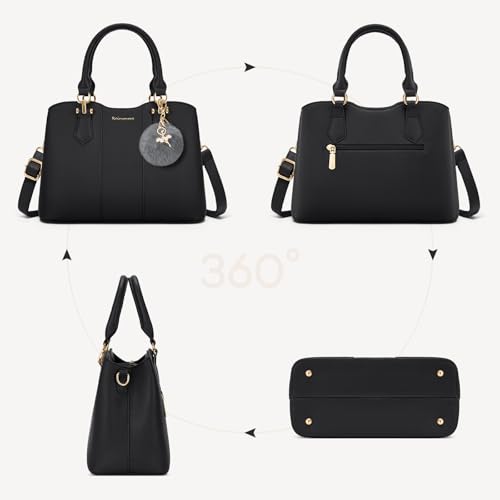 RAINSMORE Women's Medium PU Leather Handbag, Small Handbag, Shoulder Bag for Daily, Work, black